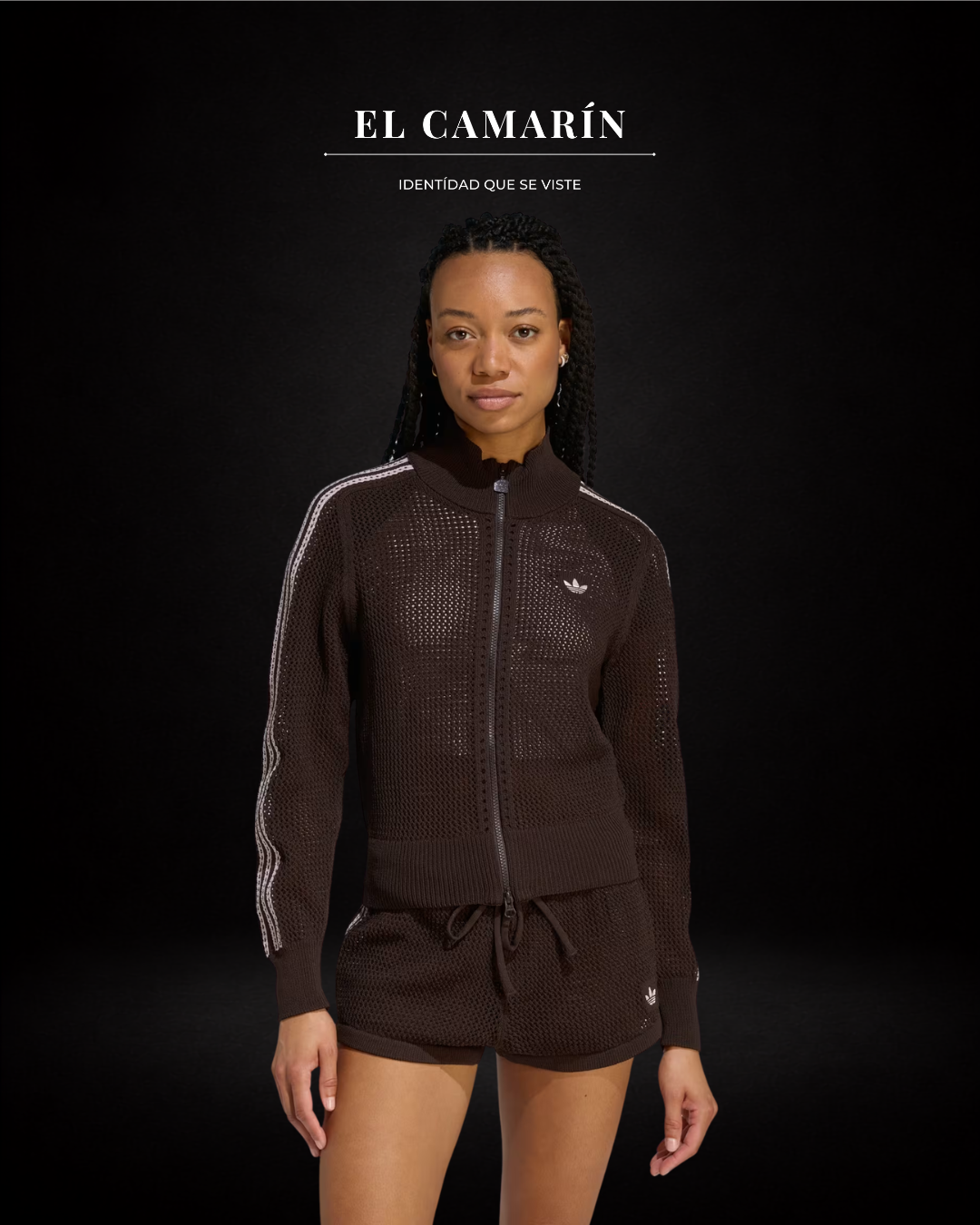 CHAQUETA TEJIDA CROCHET ADIDAS FIREBIRD - CAFE