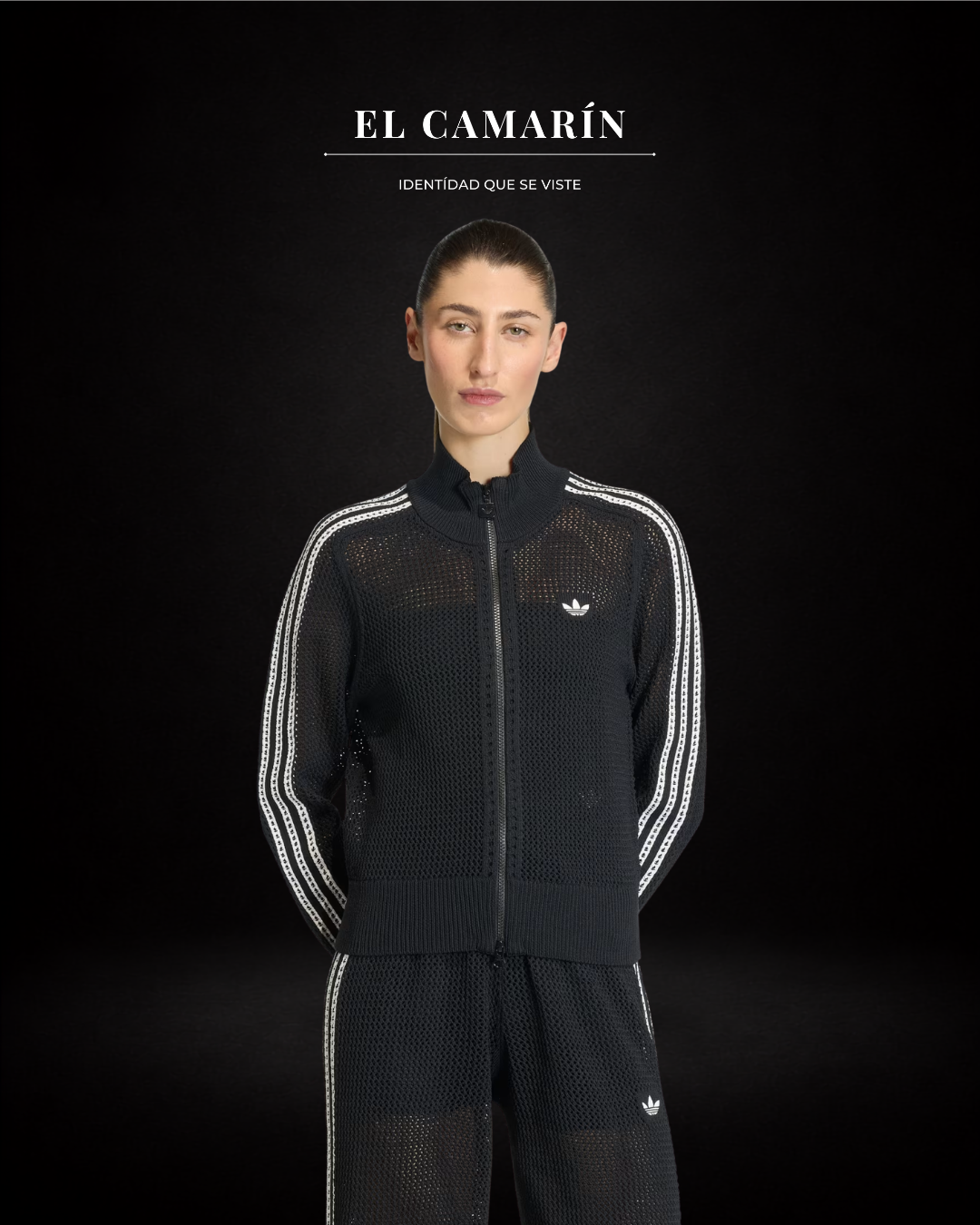 CHAQUETA TEJIDA CROCHET ADIDAS FIREBIRD - NEGRA